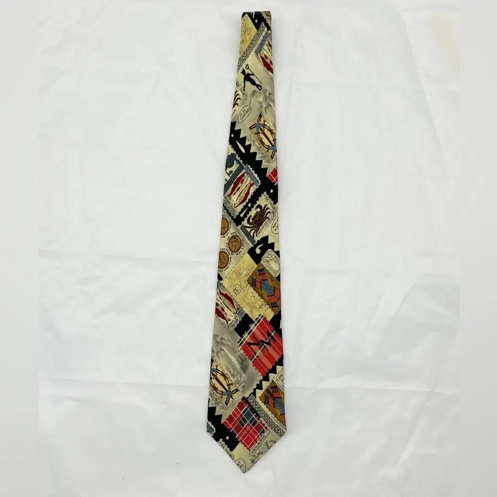 Vintage Nicole Miller 1990s Silk Tie Necktie Whimsical Print 90s Devil Crab
